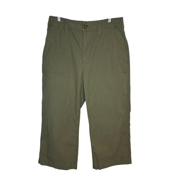 Duluth Trading Co Women’s Size 12 Hemp Wide Leg Capri Pants Olive Green - Picture 1 of 9